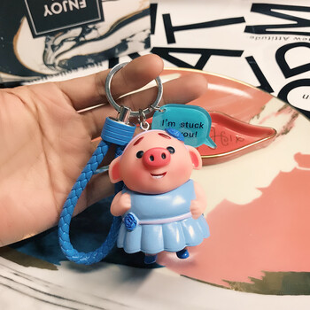 钥匙扣男女韩国创意卡通公仔汽车钥匙链个性情侣一对挂件 蓝色/猪小妹