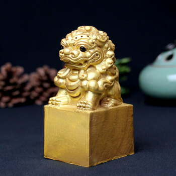 桃木木雕狮子印章摆件 家居风水手工摆件 办公桌商务创意礼品 汽车