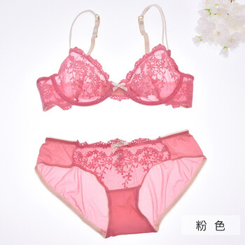 漂亮无海绵文胸套装刺绣蕾丝性感女士内衣 粉色 32/70c