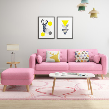 沙发小户型布艺简约现代三人客厅整装双人单人日式组合浅粉色棉麻布