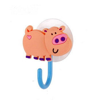 卡通动物吸盘挂钩浴室厨房多用途免钉无痕壁挂毛巾挂钩挂衣钩 粉色