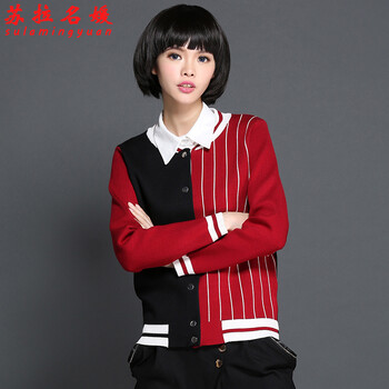 苏拉名媛  2015秋装新款 韩版修身针织棒球服女休闲短外套上衣潮Z3700 灰色 L建议115-125斤