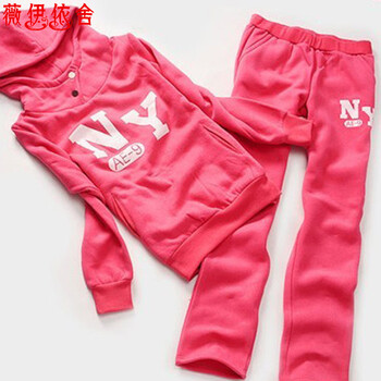 薇伊依舍2015秋冬款男女情侣装三件套加绒加厚加绒卫衣休闲运动服套装6895 西瓜红 M