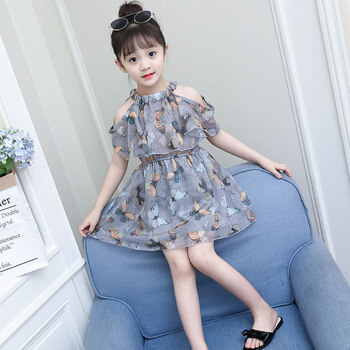 女童连衣裙夏装2018新款超洋气儿童公主裙小女孩碎花露肩裙子夏季