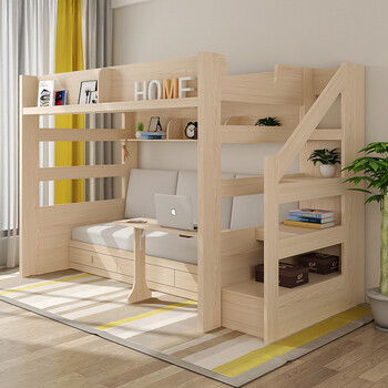 米林纳 小户型组合沙发床 双层床多功能成人高低床上下床 右边书桌