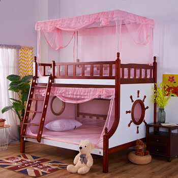 瑞莱思家纺儿童子母床上下铺蚊帐高低双层不锈钢拉链文账 粉色 下铺宽