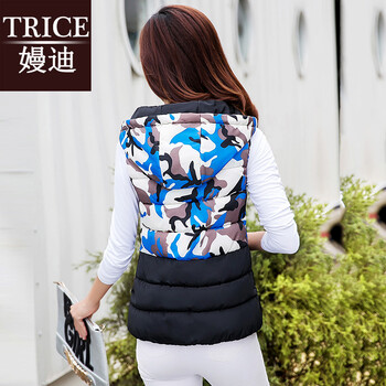 trice2016秋冬新款 羽绒棉外套女 加厚短款修身坎肩背心连帽上衣迷彩马甲女MD868 粉色 L