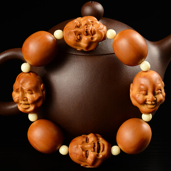 盘道 橄榄核手串 手工精雕四花喜怒哀乐1 苏工大师 马胜华刻【木饰】
