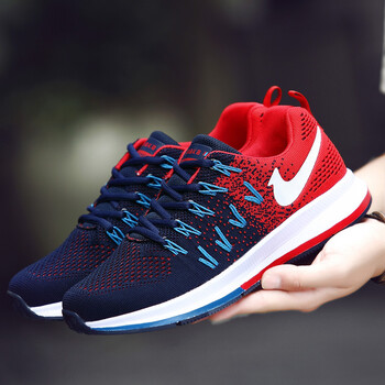 新款秋冬男士休闲鞋男鞋轻便飞织网鞋男步情侣鞋子 兰红 40