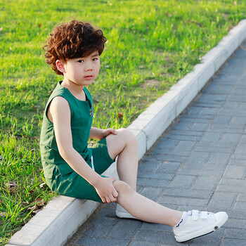 儿童夏装男童背心短裤套装两件套夏季宝宝夏天衣服3岁男孩 绿色 120cm