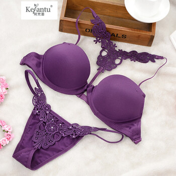 珂梵图2018年新款现货纯色美背性感文胸本命年内衣套装新 紫色 75a