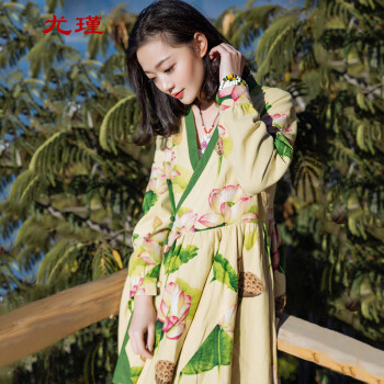 
                                        尤瑾 2016新款民族风女装春夏装中国风连衣裙中式文艺复古修身长裙 花色单面 L                