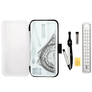 得力（deli）【全网低价】圆规套尺套装绘图考试(圆规+铅芯+橡皮+直尺+三角尺*2+量角器)7件套开学文具礼物