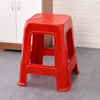 家用加厚塑料凳子现代客厅朔料椅子餐桌胶板凳高方凳塑胶登子 红色10