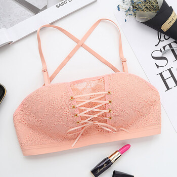 无肩带美背聚拢文胸隐形上托防滑蕾丝性感小胸女内衣抹胸罩 粉色单件