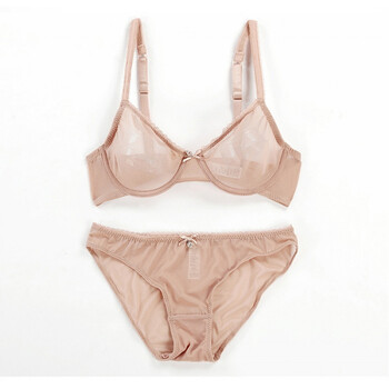 夏季性感诱惑网纱聚拢内衣全透明黑色薄款胸罩文胸套装 肤色 95d=42d