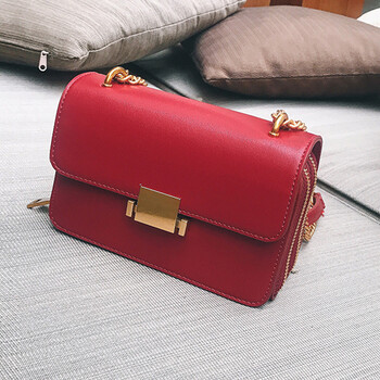 简约复古斜挎chic链条包女2018新款韩版百搭红色包包迷你小方包女