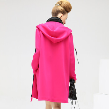 COCOBELLA 2016春装新品宽松长袖中长款上衣外套女士开衫卫衣CT339 玫红 M