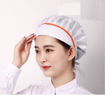 厨师帽女工作帽食品酒店帽厨房防油烟餐厅食堂面包烘培师帽子 白色橙