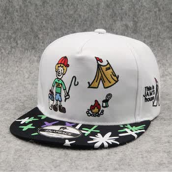 个性涂鸦卡通小人棒球帽情侣时尚休闲嘻哈帽子户外街头男女平沿帽mll