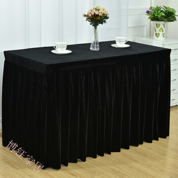 会议桌布 布艺定做绒布桌裙办公台布套围裙桌裙 黑色 长180*宽40*高75