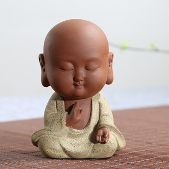 可爱佛彩砂茶宠小三不小和尚摆件紫砂小沙弥不听不看不说茶玩 颂禅