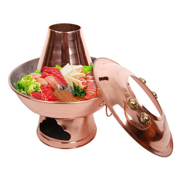 紫铜火锅木炭加厚手工鸳鸯锅老北京涮肉锅老式传统铜火锅 图片色 40cm