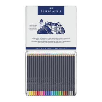 辉柏嘉（Faber-castell）油性彩铅笔24色专业手绘美术生专用蓝铁盒彩色铅笔GoldfaberAqua系列114724美术生专用写生画画笔