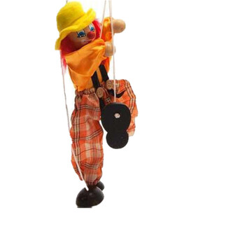 提线木偶儿童玩具 拉线人偶小丑 木制吊线匹诺曹玩偶 戴帽子小丑黄色