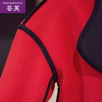 芸芙 2016新款毛呢大衣女中长款修身风衣薄款韩版呢子外套 红色 L