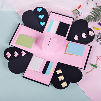 相册diy手工抖音照片爆炸盒子创意魔法爱情礼物情侣机关材料 d-黑 粉