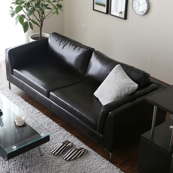 l&s 沙发 欧式皮艺沙发现代小户型客厅三人沙发 s388 黑色皮革