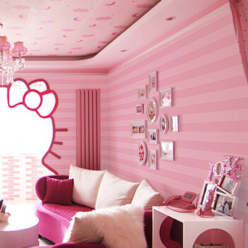 简约竖条纹壁纸公主儿童房无纺布墙纸粉色女孩卧室壁纸温馨背景墙 s6