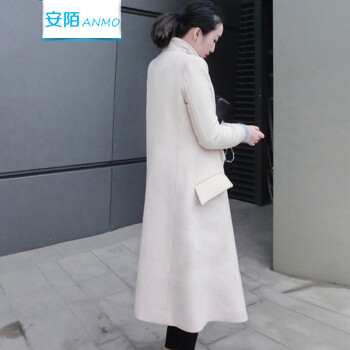 安陌ANMO 2015冬装新款韩版过膝毛呢外套女修身呢子大衣中长款毛呢大衣连腰带 9051红色 S