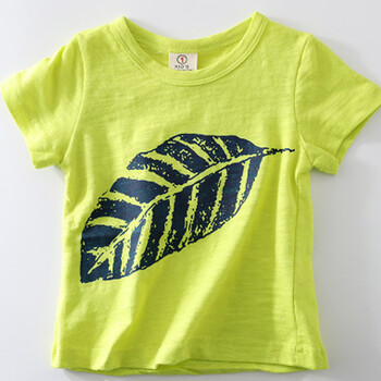 韩版儿童短袖上衣夏季 男女宝宝t恤衣服棉质 绿色树叶 吊牌1码 建议