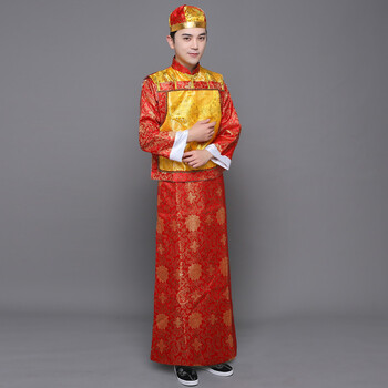 清朝贝勒阿哥服装男童地主少爷王爷员外年会舞台演出服装 黄色马甲