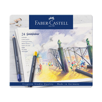 辉柏嘉（Faber-castell）油性彩铅笔24色专业手绘美术生专用蓝铁盒彩色铅笔GoldfaberAqua系列114724美术生专用写生画画笔