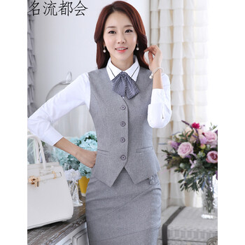 
                                                                                名流都会职业套装女酒店美容师前台马甲工作服套裙空姐制服马甲 灰色单件马甲 S                