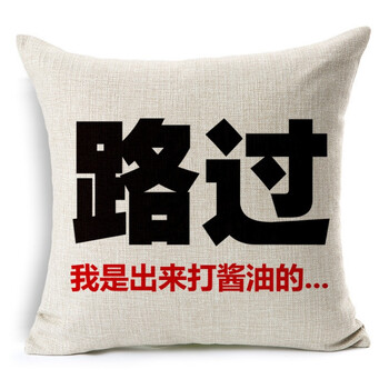 尹卓伊文艺2b青年低调屌丝文字亚麻印花抱枕 路过 一件