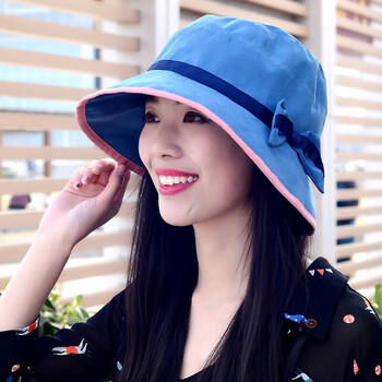 帽子女士夏天韩版可折叠遮阳帽女防晒出游太阳帽女沙滩帽 浅蓝 可调节