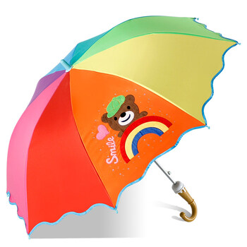 伞儿童雨伞卡通儿童伞小学生彩虹雨伞男女宝宝儿童伞长柄伞 彩虹款8#4