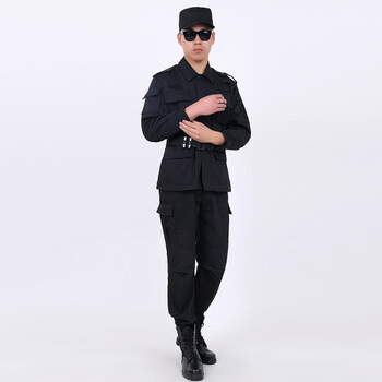 保安服秋执勤服套装新款 网格布黑色长袖作训服物业保安服 黑色 170