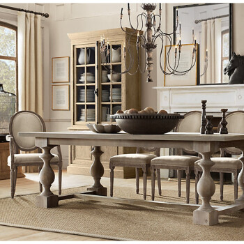 美式乡村实木餐桌法式复古餐桌椅组合做旧办公会议桌长桌欧式家具 160