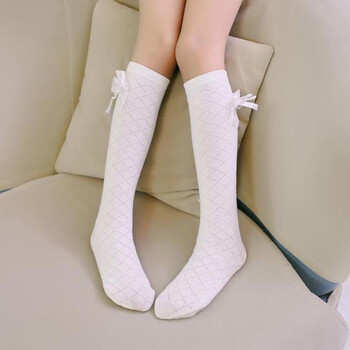 中筒袜儿童长筒袜宝宝过膝纯棉春秋薄款高筒夏季半截堆堆袜子 白色 大