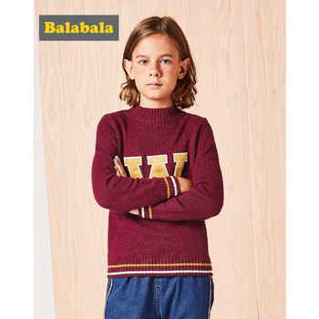 巴拉巴拉balabala 男童毛衣套头线衣童装中大童儿童秋冬纯棉圆领套头