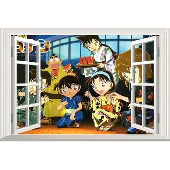 名侦探柯南仿真窗户口悬疑卡通动漫藤新一毛利兰壁画墙贴纸自粘 a 款