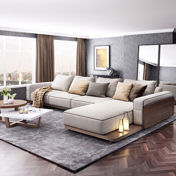 现代简约布艺沙发组合北欧棉麻可拆洗转角贵妃小户型客厅家具 双人位