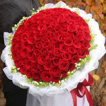 99朵红玫瑰花束鲜花速递同城北京上海广州深圳成都西安生日送女友 99