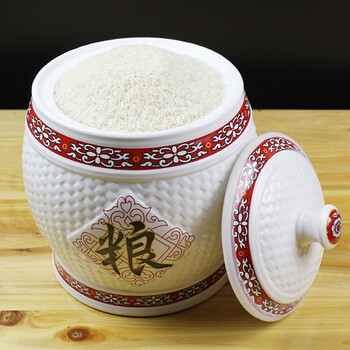 景德镇陶瓷米桶米缸10kg20斤厨房大米面粉陶瓷带盖密封储物罐水缸 进