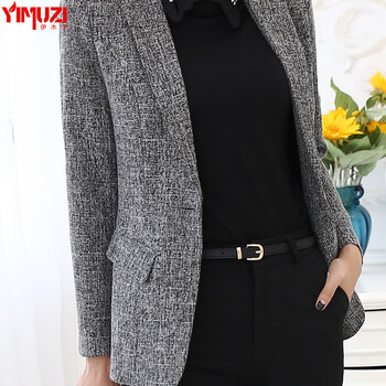 伊木子春装小西服女韩版修身女士亚麻休闲长袖小西装女外套AH9017 灰色小西装 L